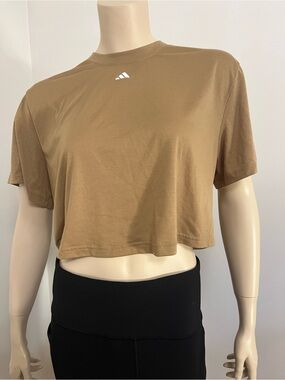 adidas Women's Cropped Tee in Tan with White Logo